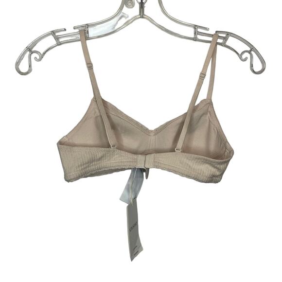 Oysho Bra Bandeau 32B Nude Beige Ribbed Cotton Blend Wireless Comfort Womens NWT - Picture 4 of 6